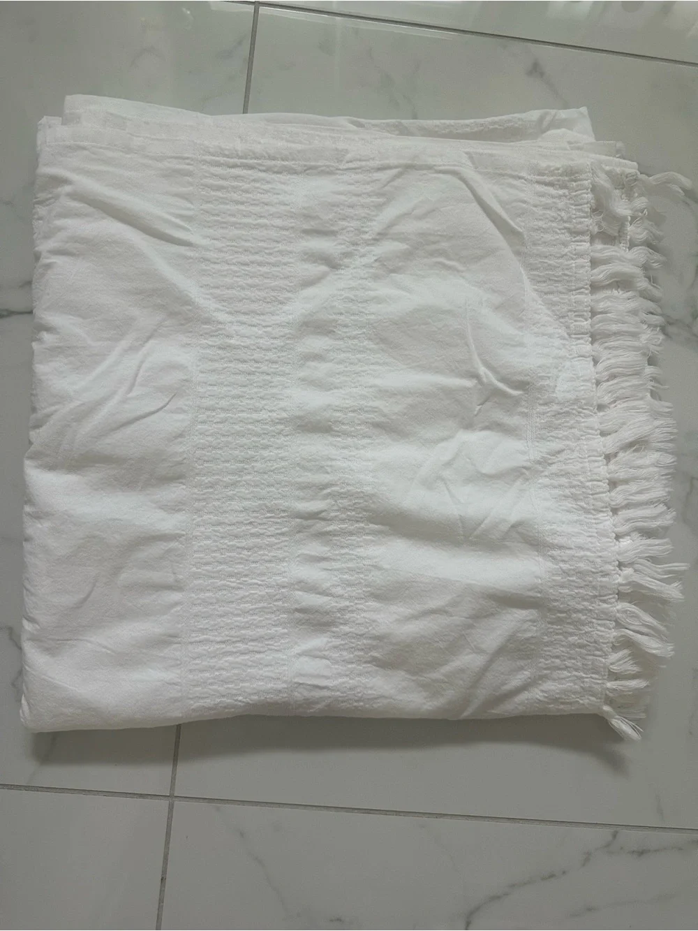 Hearth & Hand White Cotton Embroidered Fringe Shower Curtain